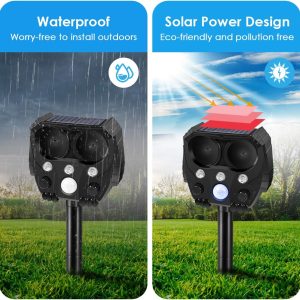 Cat Repellent Garden, Cat Scarers for Gardens, Cat Repellent Ultrasonic with 5 Adjustment Modes & PIR Motion Sensor, Solar & USB Charging, Used to Drive Away Dog, Fox for Gardens Yard Farm (Black)